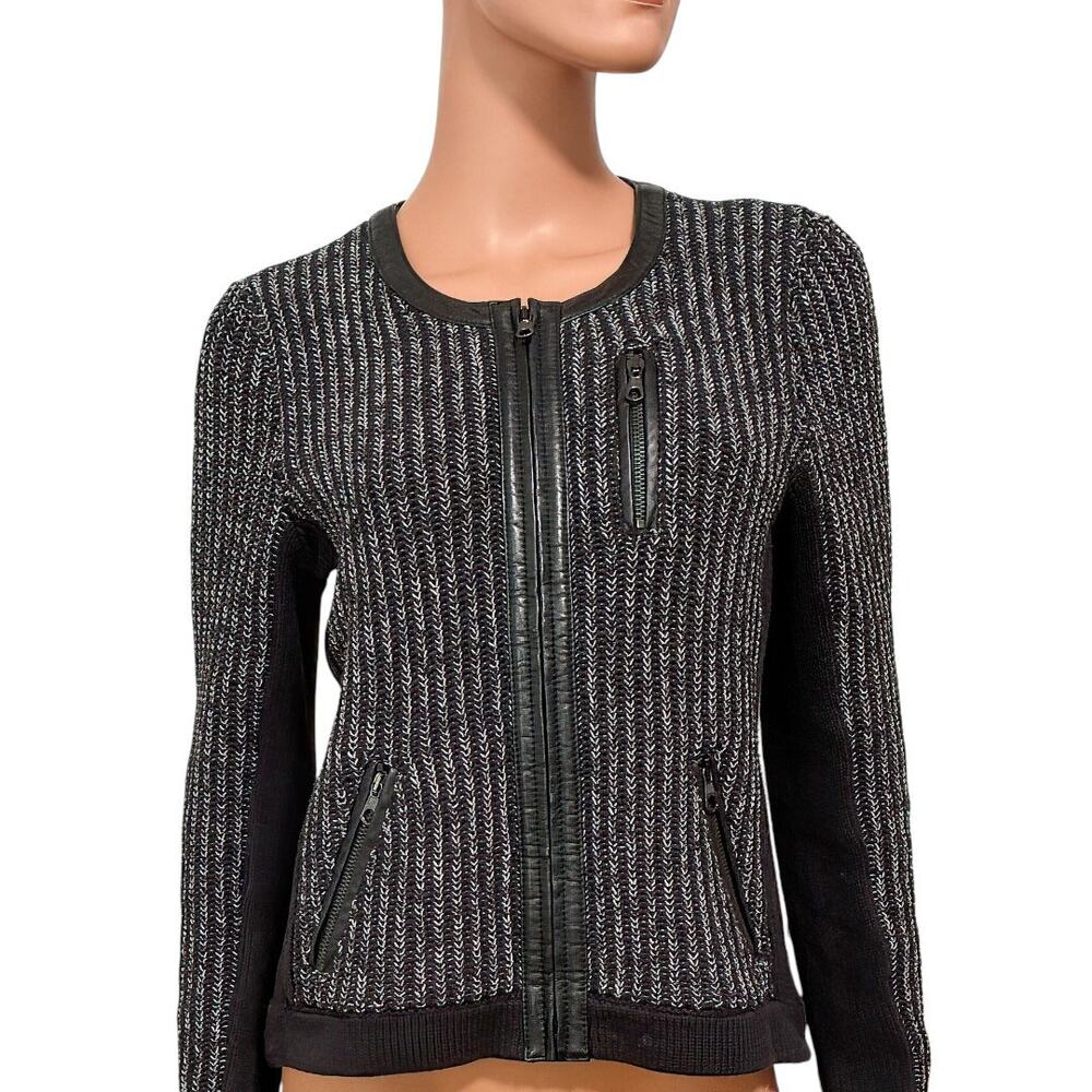 Rag & Bone Paula Ribbed Knit Black Leather Motorcycle Bomber Jacket Size Small